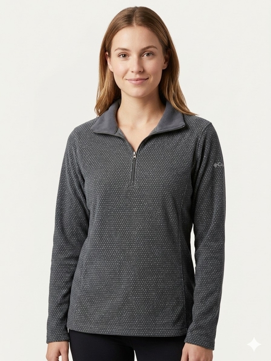 Columbia Tops - Columbia Charcoal Black Gray White Dot Half-Zip Fleece Pullover Size Large